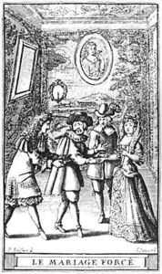 Frontispiece illustration from 'Le Mariage force' by Moliere Frontispiece illustration from 'Le Mariage force' by Moliere