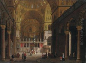 Venice, A View Of The Interior Of The Basilica Of San Marco by Carlo Canella