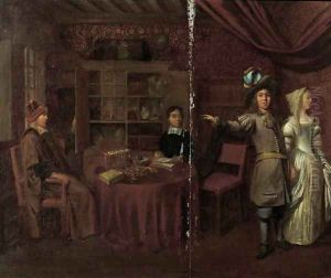 An elegant couple at a jewellery shop by Hendrick Van Der Burgh
