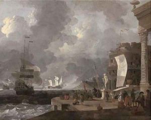A mediterranean harbour scene by Ludolf Backhuysen
