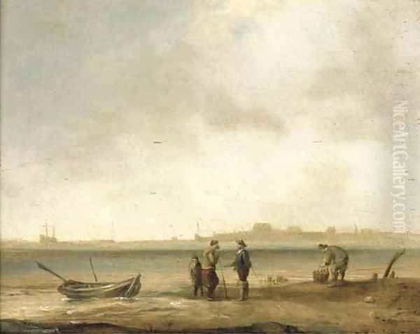 A coastal landscape with fishermen with their catch in the foreground - view 1