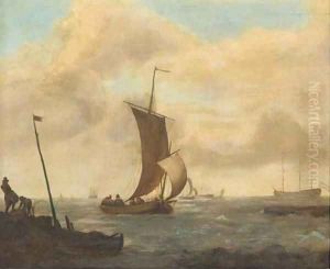 A coastal landscape with shipping in choppy waters by Ludolf Backhuysen