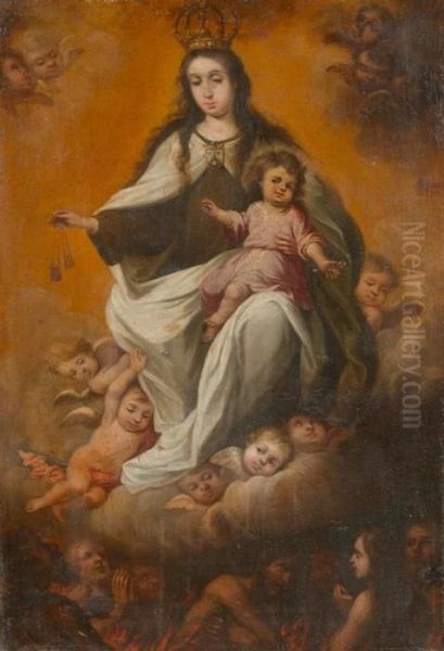 Maria Mit Kind Auf Wolken. - view 1