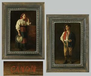 Pendant "madchen Mit Tamburin" "junger Bursche In Tracht"