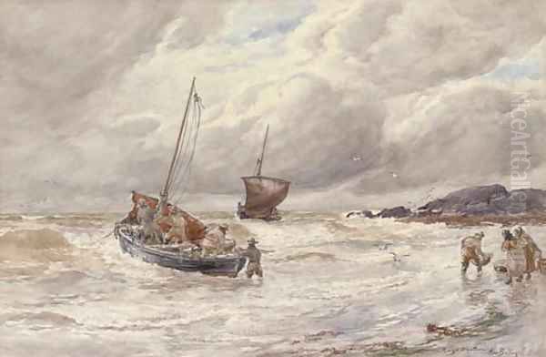 Rough weather Fishing boats unloading the catch - view 1