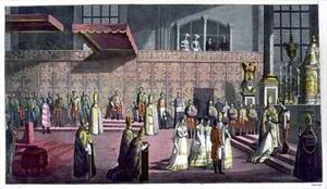 The Primate of Hungary crowning the Queen in the Collegiate Church, Westprim, Hungary by Bramati