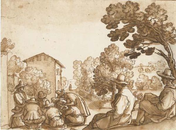 A Landscape With A Group Of Men Playing Cards, Two Others In Theforeground - view 1