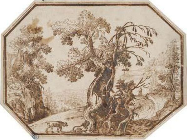A Landscape With A Gnarled Tree, A Dog And A Hermit On Apath - view 1