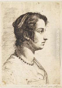 Portrait D'une Femme En Buste De Profil A Droite by Remigio Cantagallina
