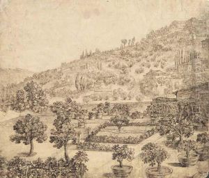 A View Of An Enclosed Garden On The Tuscan Hills by Remigio Cantagallina