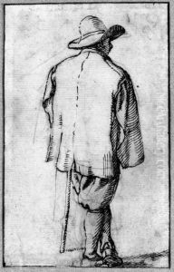 A Man Leaning On A Stick Seen From Behind A Man Leaning On A Stick Seen From Behind