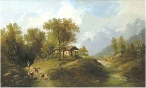 Drover in an Alpine landscape, Oberbayern Drover in an Alpine landscape, Oberbayern