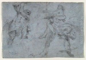 Mythologische Szenen (wohl Entwurfe Fur Deckengemalde, Verso Figurenstudie). by Domenico Maria Canuti