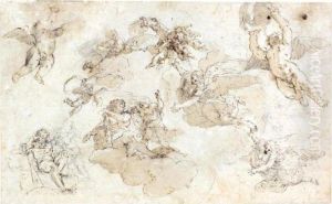A Sheet Of Studies For A Ceiling Decoration With Hercules