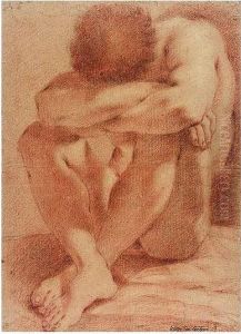 A Male Nude Seated, His Knees Drawn Up And His Head Resting On His Crossed Arms by Domenico Maria Canuti