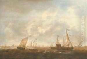 The Zeeland Fleet on the Merwede, Dordrecht in the distance by Jacob Adriaensz. Bellevois