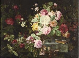Roses And A Book On A Ledge Roses And A Book On A Ledge