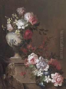 Floral Still Life In Porcelain Vase by Jean Capeinick