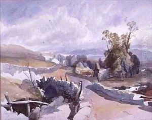 Country Road with Cottages by James Burrell-Smith