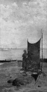 V. "fischermadchen Mit Korben Am Strand". Sign