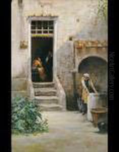 Cortile Con Lavandaia by Gaetano Capone
