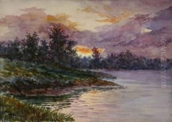 River Landscape At Sunset - view 1
