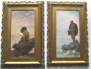 Coastal Scenes With Fishermen by Gaetano Capone