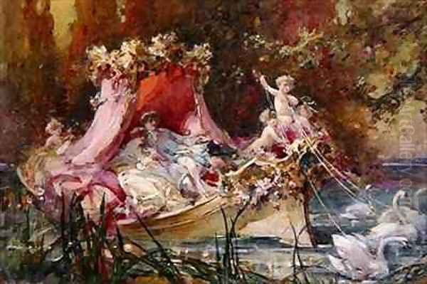 A Lovers' Barge Drawn by Swans - view 1