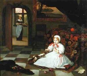 A Child with her Pet Spaniel by Richard Brackenburgh