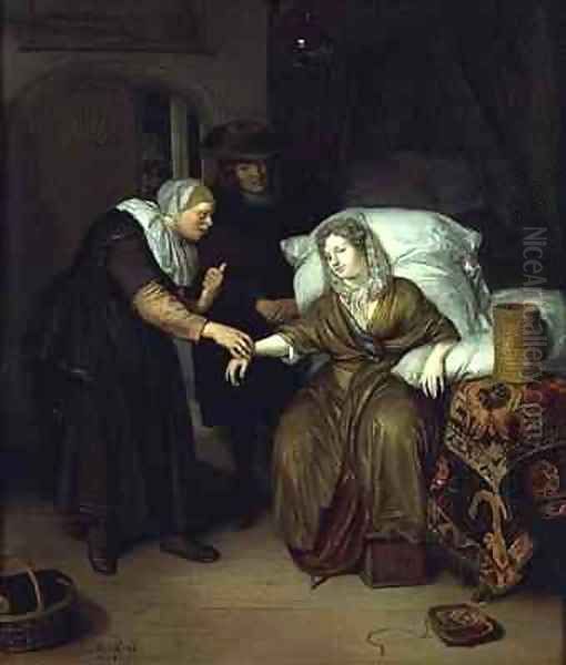 A Maid taking a lady's pulse - view 1