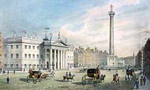 Sackville Street, Dublin, showing the Post Office and Nelson's Column by Samuel Frederick Brocas