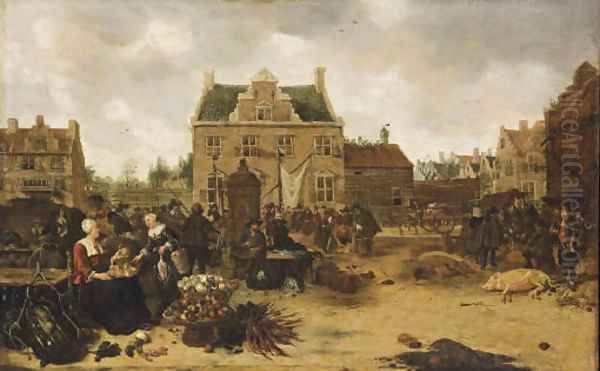 A market scene in a town square - view 1