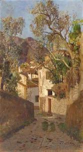 A shaded village road by Tina Blau
