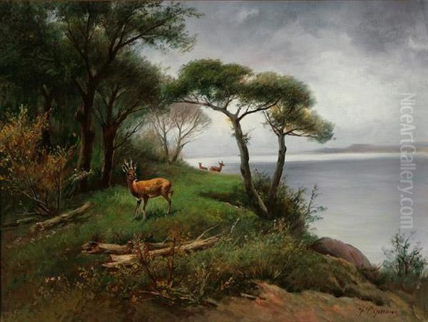 River Landscape With Stag - view 1