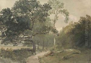 A tree-lined lane by William Roxby Beverley