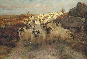 A shepherd with his flock by Wright Barker