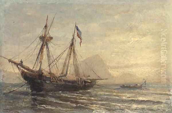 A Russian barque moored at dusk - view 1
