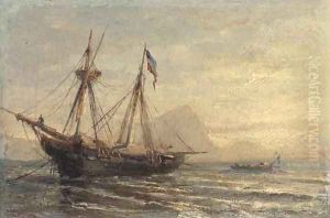 A Russian barque moored at dusk by Aleksei Petrovich Bogoliubov