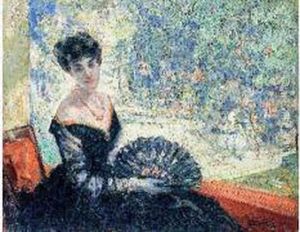 Elegante A L'eventail Dans Sa Loge Au Theatre by Ulisse Caputo