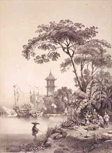 A Pagoda on the Macao-Canton Canal by Auguste Borget