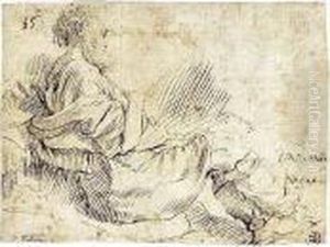 A Bearded Man Seated On The Ground by Giovanni Battista Caracciolo