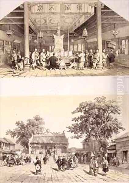 Interior of the Temple of Buddha and a Little Square in the Suburbs of Canton - view 1
