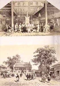 Interior of the Temple of Buddha and a Little Square in the Suburbs of Canton