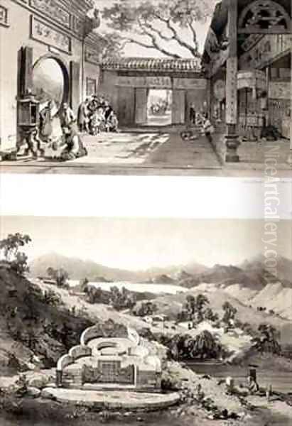 Interior View of the Great Temple at Macao and a Tomb and Village between the Bays of Hong Kong and Cowloon - view 1