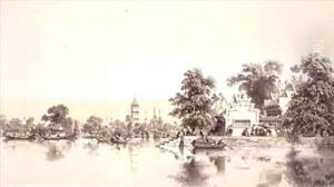 Temple, Pagoda and Village on the Macao-Canton Canal by Auguste Borget