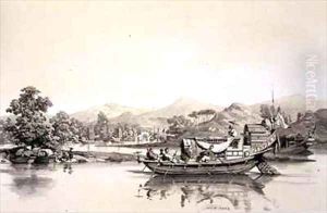 Chinese Ferry Boat between the Customs at Tchynay and Canton by Auguste Borget