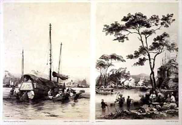 Trading Junk behind Canton and a Village near Canton - view 1