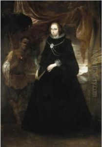 Portrait Of A Lady, Full Length,
Holding A Fan, With Her Moorishattendant Holding A Parasole by Giovanni Bernardo Carbone