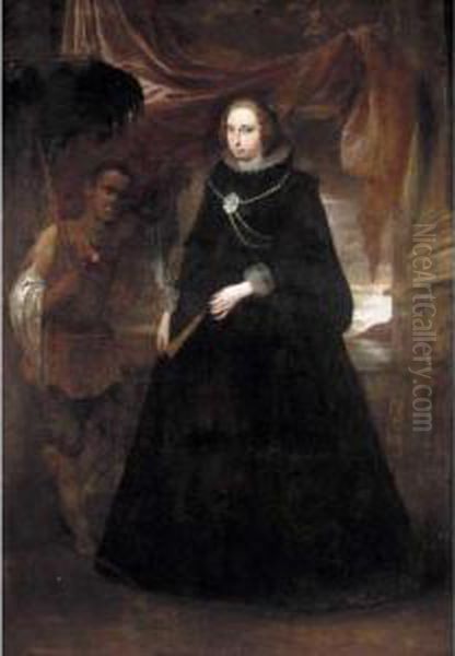 Portrait Of A Lady, Full Length,
Holding A Fan, With Her Moorish Attendant Holding A Parasole - view 1