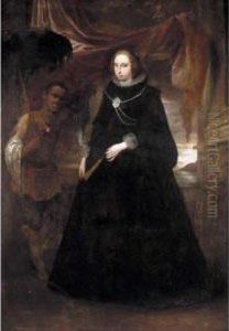 Portrait Of A Lady, Full Length,
Holding A Fan, With Her Moorish Attendant Holding A Parasole by Giovanni Bernardo Carbone